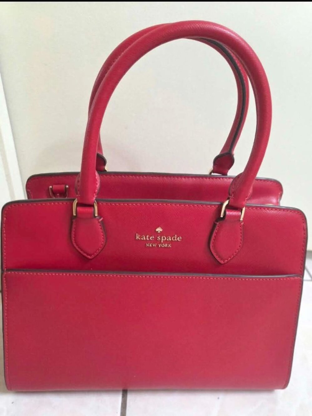 Kate Spade Red Saffiano Leather Satchel Handbag